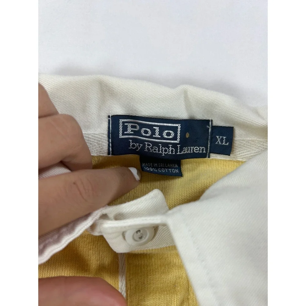Polo Ralph Lauren Rugby Shirt XL Yellow Navy Blue Striped Long Sleeve Cotton